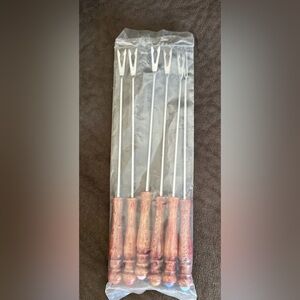 Set of Six Fondue Forks with Wooden Handles 10 inches long.